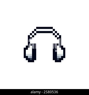 Headphones in pixel 8 style. Computer device for music vector. Headphones icon. Stock Vector