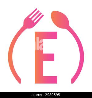 Initial Letter E Restaurant Logo Design Concept With Spoon and Fork Symbol Vector Template Stock Vector
