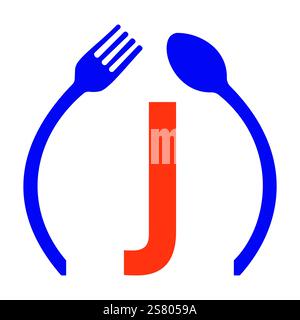 Initial Letter J Restaurant Logo Design Concept With Spoon and Fork Symbol Vector Template Stock Vector