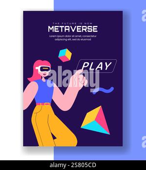 Vertical Poster Illustration Featuring Virtual Reality and the Metaverse Stock Vector