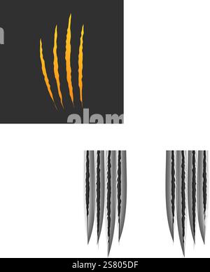 Cat scratch. Realistic gold Animal claws marks. Monster or dragon flat scratch marks. Damaged breaks and hollow scraps. Vector illustration Stock Vector