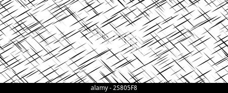 Black cross hatch seamless texture. Diagonal line repeated pattern surface. Rough sackcloth fabric background. Crosshatch linen canvas burlap overlay wallpaper. Vector textile cloth backdrop Stock Vector