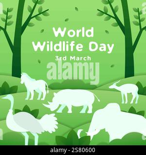 world wildlife day illustration in paper art style design Stock Vector