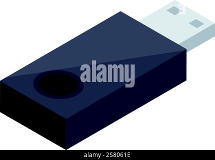 Gray USB flash drive with key ring hole, useful for storing and transferring data, shown in isometric view, creating a modern and practical image Stock Vector