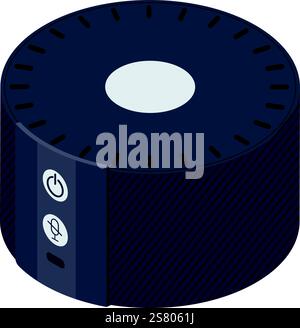 Modern smart speaker with touch sensitive surface and physical buttons for power and mute, featuring a sleek, minimalist design in a contemporary isometric perspective Stock Vector