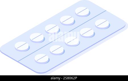 White round pills with dividing lines arranged in a blister pack, creating a simple yet effective representation of medication and healthcare Stock Vector
