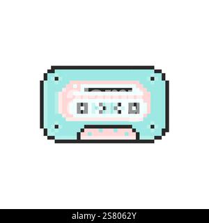Vintage cassette vector icon. Video cassette in pixel style vector. Vector illustration. Stock Vector