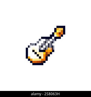 Stringed musical instrument guitar in pixel style. 8 bit guitar vector. Musical instrument icon vector. Vector illustration. Stock Vector