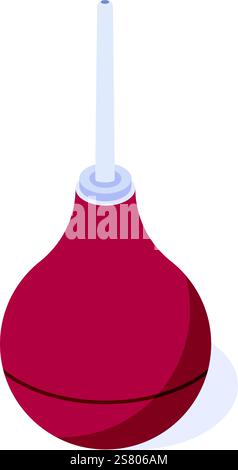 Isometric vector illustration representing a red rubber enema pear with a white tip, commonly used for medical procedures such as administering fluids or cleaning Stock Vector