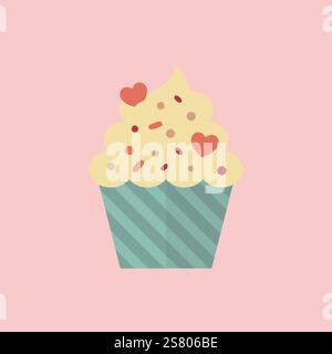 cupcake with hearts. Playful valentines scene. Vector illustration Stock Vector