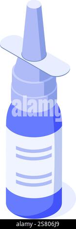 Nasal spray bottle offering rapid relief from congestion, promoting easier breathing and effectively managing respiratory discomfort caused by allergies, colds, or flu symptoms Stock Vector