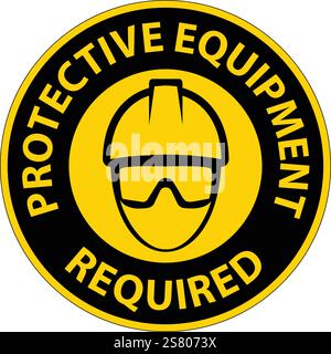 Required Safety Gear Sign with Helmet and Goggles Symbol on a Yellow Background for Workplace Safety Compliance Stock Vector