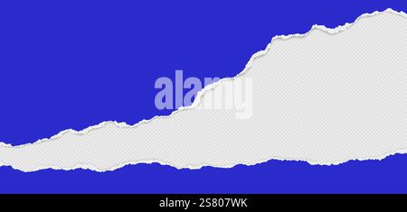 Blue piece of paper with torn edges and soft shadow are on white background for text or ad. Stock Vector