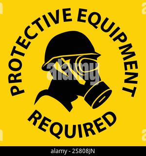 Bright yellow safety sign featuring a soldier silhouette, conveying the necessary requirement for protective equipment in hazardous environments. Stock Vector