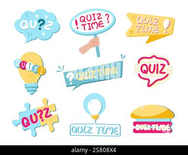Quiz time label featuring a question mark, ideal for business, marketing, and advertising purposes. Stock Vector