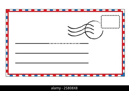 Postal envelope icon. Airmail border shape. Mail correspondence design. Black stamp detail. Stock Vector
