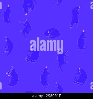 Mystical seamless pattern of cats in boho style, silhouette collection. Witchcraft and magic. Esotericism and mysticism, occultism. Cartoon flat vecto Stock Vector