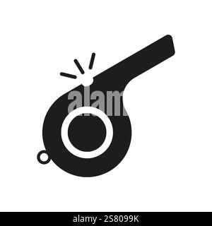 Whistle Silhouette Icon for Referee or Sports Equipment. Referee Sport Tool Symbol. Signal or Alert Sound Tool. Isolated Vector Illustration Stock Vector