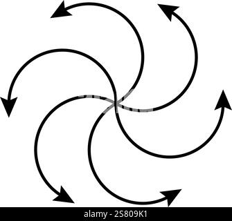 Radial spiral arrow icon. Line centrifuge concentric arrows. Motion spin swirl lines. Expand burst icon. Vector illustration isolated on white Stock Vector