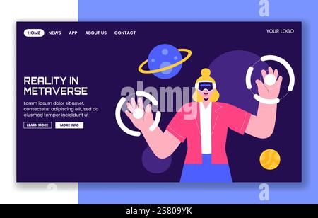 Virtual Reality and Metaverse Concept Social Media Landing Page Templates Stock Vector