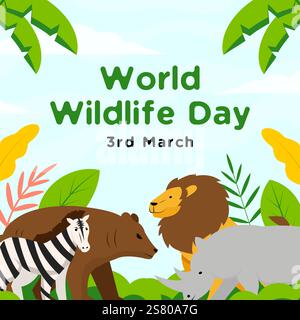 world wildlife day illustration in flat style design Stock Vector