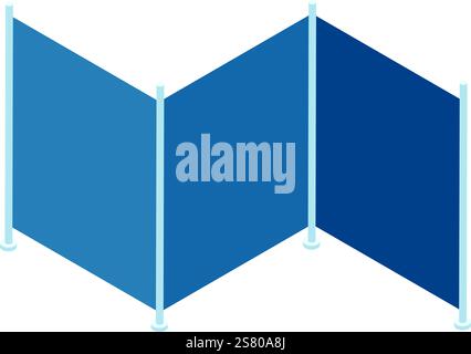 Isometric view of a portable partition wall dividing a room, providing privacy and creating separate working areas in an office or other professional setting Stock Vector