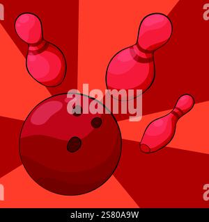Bowling Ball hitting pins illustration vector. bowling ball sports strike pins concept art abstract Stock Vector