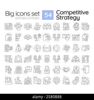 Competitive strategy linear icons set Stock Vector