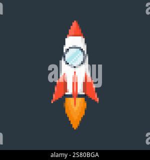 Pixel art rocket with fiery trails, retro games, space-themed designs ...