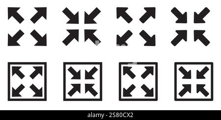 Full screen and exit full screen icon set Stock Vector