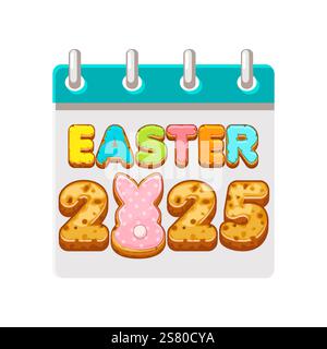 Calendar page for Easter Day with word Easter 2025 and bunny like cookies for your greeting card,calendars, stickers or icons. Happy Easter Day. Stock Vector