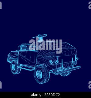 Blue car with a gun on top of it. The car is a military vehicle. The blue color of the car gives a sense of power and strength Stock Vector