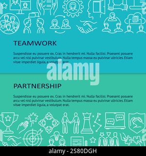 Teamwork and partnership banner template with place for text. Vector illustration. Stock Vector