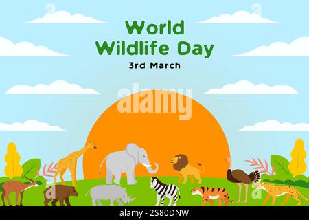 world wildlife day background illustration in flat design Stock Vector