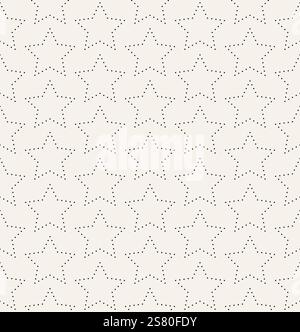 Star black dotted lines seamless pattern. Five pointed star Stock Vector