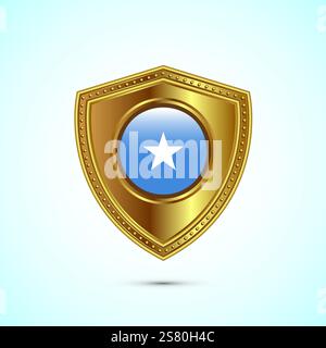 Rounded flag of Somalia with glossy gold shield Stock Vector