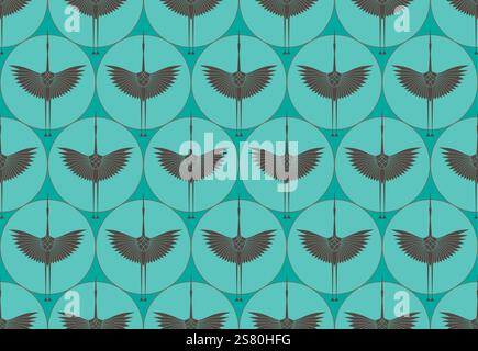 Herons in Art Deco style. Seamless Pattern for interior decoration, textiles. Fashionable home decor. Vector illustration texture isolated on water Stock Vector