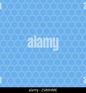 Flat vector circles texture. Seamless vector line art ring pattern with simple modern geometric design. Polka dot outline fashion print. White on blue Stock Vector
