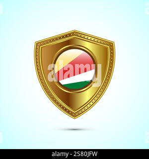 Rounded flag of Seychelles with glossy gold shield Stock Vector