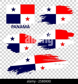 Set of Panama flags hand drawn with a brush Stock Vector