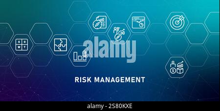 Risk Management gradient header company threat uncertainty mitigation planning assessment manage strategy business prevention design icon concept Stock Vector
