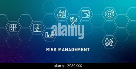 Risk Management gradient header company threat uncertainty mitigation planning assessment manage strategy business prevention design icon concept Stock Vector