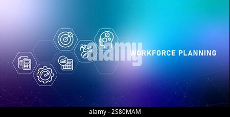Workforce planning employee placement allocation allocation gradient header job optimization strategy management design with icon concept Stock Vector
