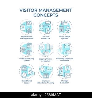 Visitor management soft blue concept icons Stock Vector