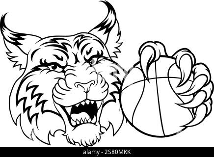 Wildcat Bobcat Basketball Animal Sport Team Mascot Stock Vector