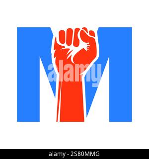 Initial Letter M Hand Logo Concept For Happy Labor Day For United States, USA Labor Day Symbol Stock Vector