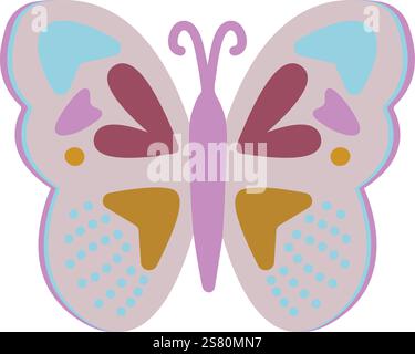 Butterfly boho style vector illustration, fly with beautiful wings Stock Vector