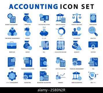 Accounting icons. Accounting icon set. Set icon of accounting for bussiness. Vector illustration. Stock Vector