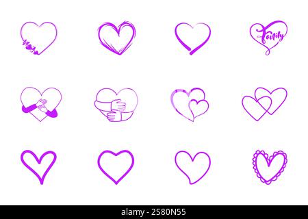 Set of Love heart icon white background vector file Stock Vector