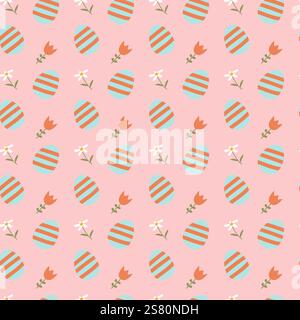 Festive easter egg and spring flower geometric pattern for seasonal design. Stock Vector